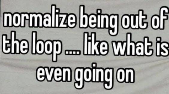 Text reading 'normalize being out of the loop .... like what is even going on'