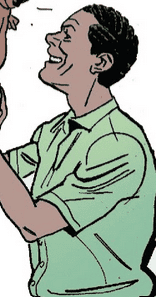 Side view of Chameleon, disguised as Harry Osborn, grinning and holding out his hands
