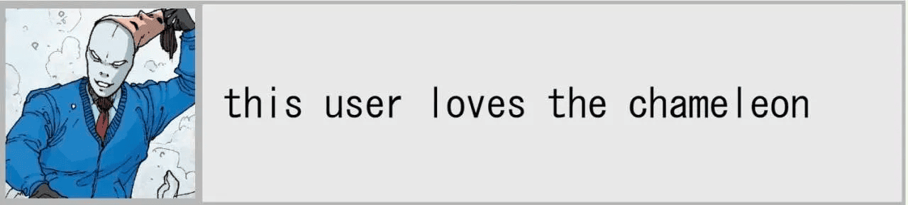 Same design as before but containing the text: 'this user loves the chameleon'
