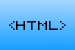 75x50 code with a background fading from light blue to dark blue, with black pixel text reading <HTML>.